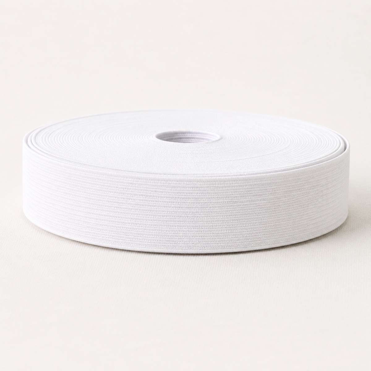 25mm bleached white elastic, side view