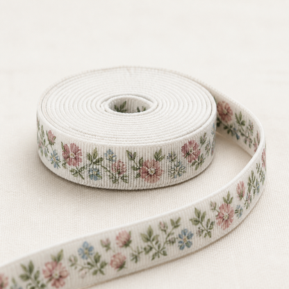 13mm floral printed elastic on a roll