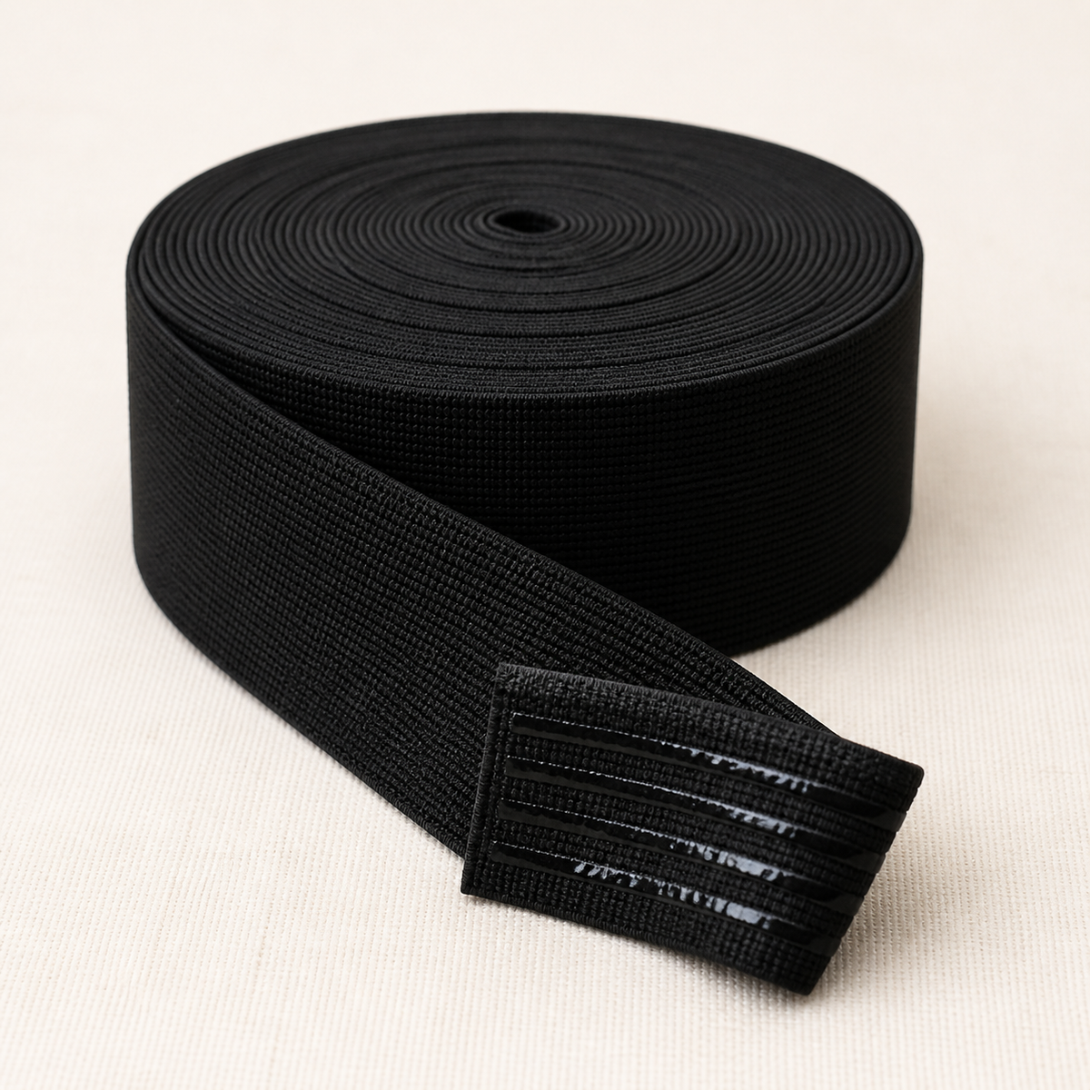 25mm black silicone grip elastic on a roll
