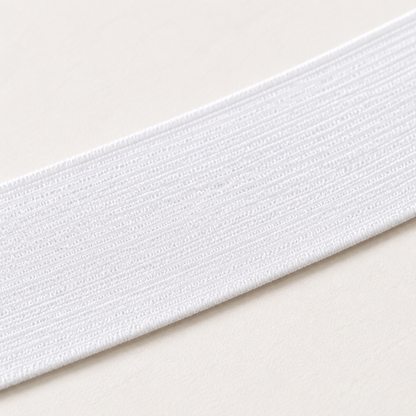25mm bleached white elastic, macro view