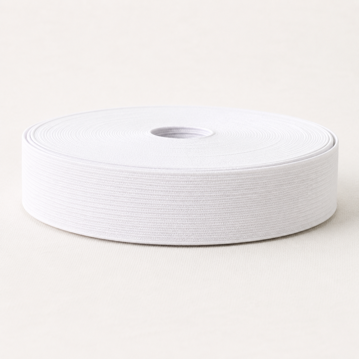 25mm bleached white elastic, side view