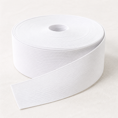 25mm bleached white elastic on a roll
