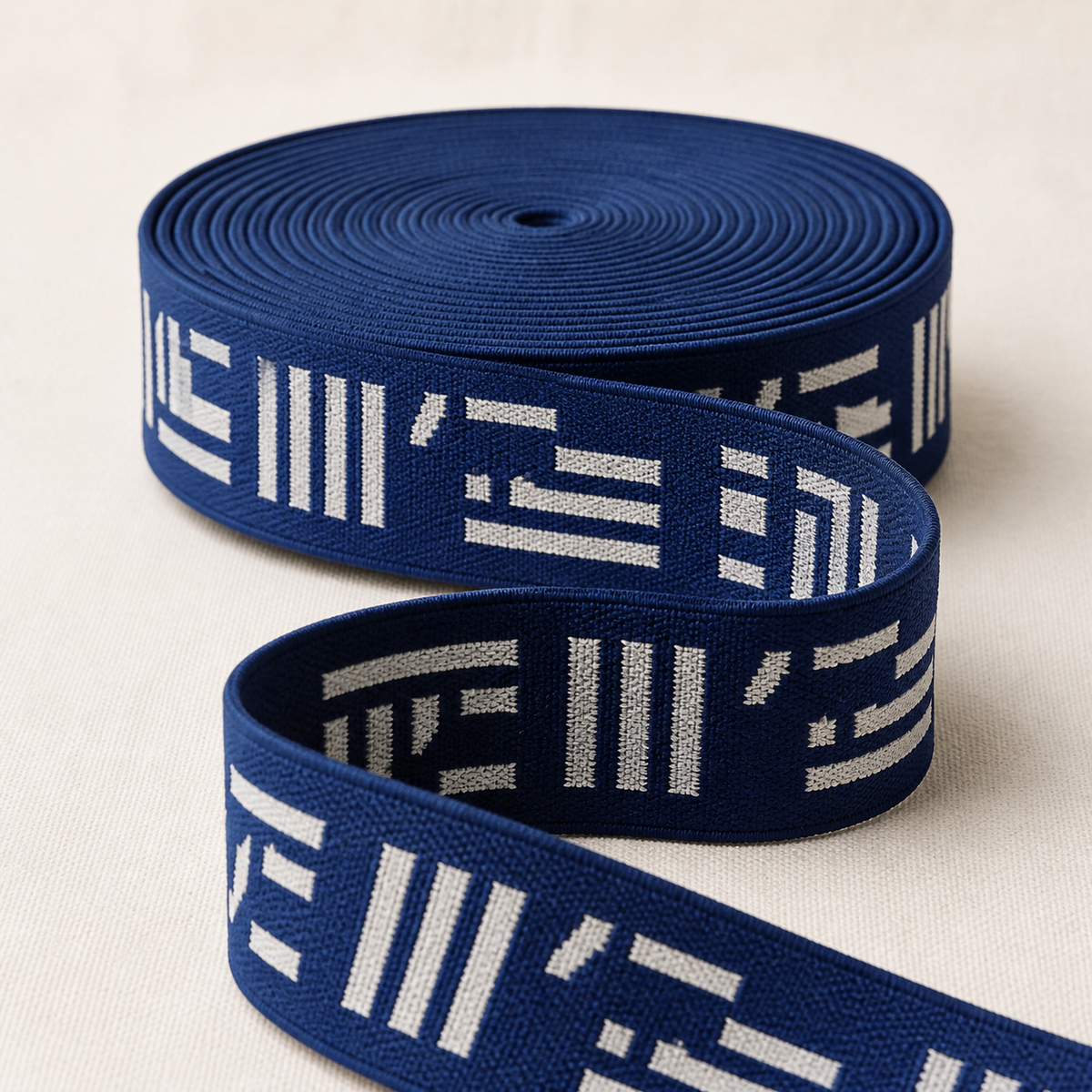 35mm blue woven jacquard elastic with custom logo style pattern