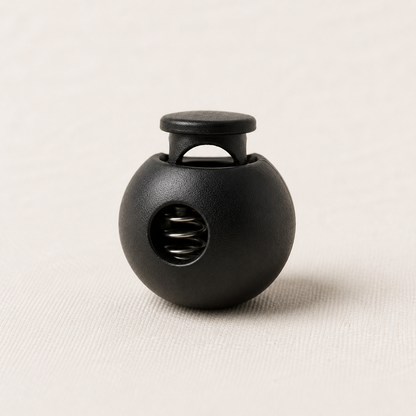 bomb shaped black cord stopper, side view