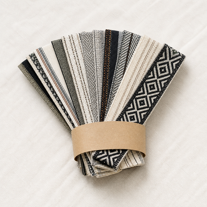 Sample pack of woven jacquard elastic strips
